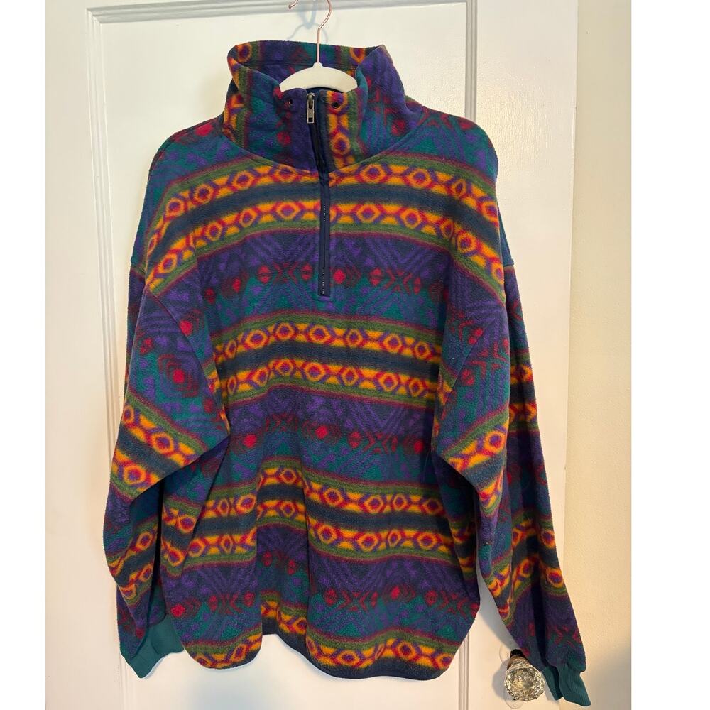 VNTG 90's JJ Oliver Originals Fleece Pullover XL Geometric Quarter Zip Men